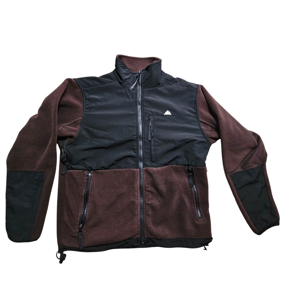 Snozu Mens Fleece Jacket Brown Black Colorblock Full Zip Outdoor Size L